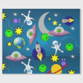 Glanzend omslagpapier, ruimtevaartuigen buitenaard cadeaupapier (Vlak)