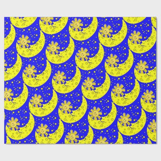 Glanzend omslagpapier, Sun Moon Blue Yellow Cadeaupapier (Vlak)