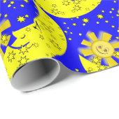 Glanzend omslagpapier, Sun Moon Blue Yellow Cadeaupapier (Rol Hoek)