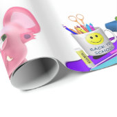 Glanzend omslagpapier, terug naar schoolroze zwemb cadeaupapier (Rol Hoek)