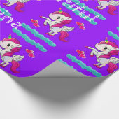 Glanzend omslagpapier, Unicorn Blue Hearts Paars Cadeaupapier (Hoek)