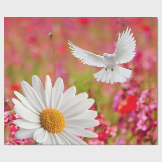 Glanzend omslagpapier, witte dove roze Floral Cadeaupapier (Vlak)