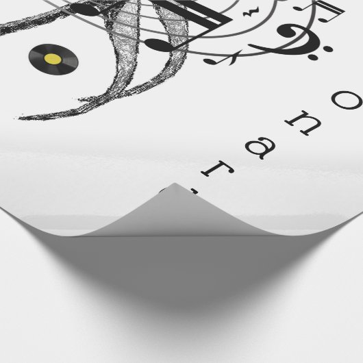 Glanzend omslagpapier, zwarte en witte Muzieknoten Cadeaupapier (Hoek)