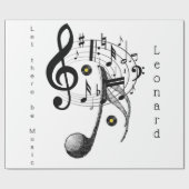 Glanzend omslagpapier, zwarte en witte Muzieknoten Cadeaupapier (Vlak)