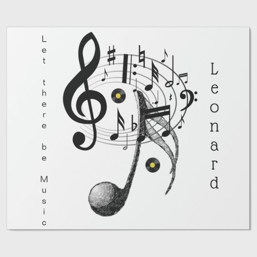 Glanzend omslagpapier, zwarte en witte Muzieknoten Cadeaupapier (Vlak)