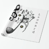 Glanzend omslagpapier, zwarte en witte Muzieknoten Cadeaupapier (Uitgerold)