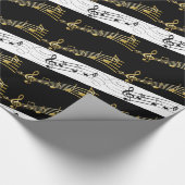Glanzend omslagpapier, zwarte en witte Muzieknoten Cadeaupapier (Hoek)
