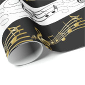 Glanzend omslagpapier, zwarte en witte Muzieknoten Cadeaupapier (Rol Hoek)