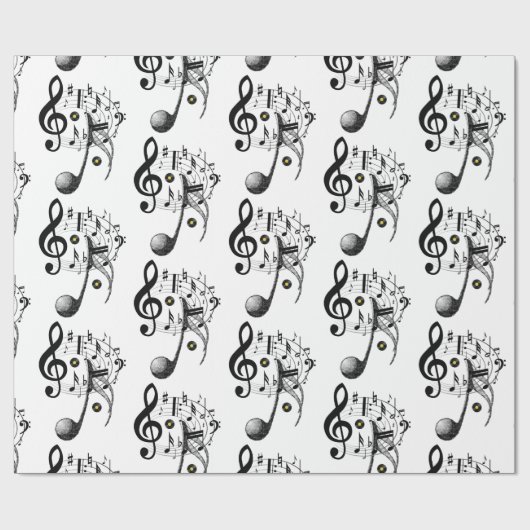 Glanzend omslagpapier, zwarte en witte Muzieknoten Cadeaupapier (Vlak)
