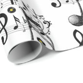 Glanzend omslagpapier, zwarte en witte Muzieknoten Cadeaupapier (Rol Hoek)