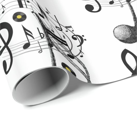 Glanzend omslagpapier, zwarte en witte Muzieknoten Cadeaupapier (Rol Hoek)
