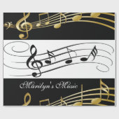 Glanzend omslagpapier, zwarte en witte Muzieknoten Cadeaupapier (Vlak)