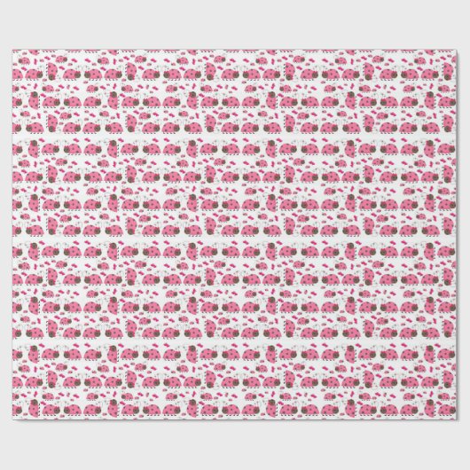 Glanzend oprappend papieren roze ladybug cadeaupapier (Vlak)