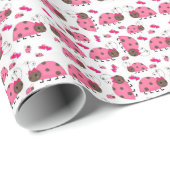 Glanzend oprappend papieren roze ladybug cadeaupapier (Rol Hoek)