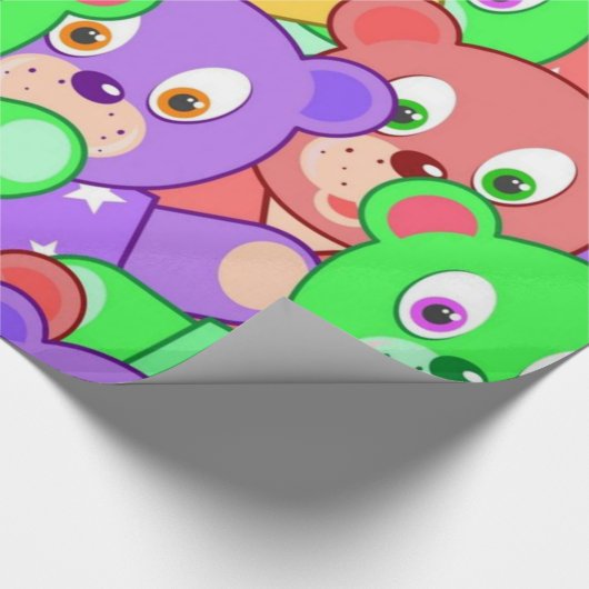 Glanzend opvulpapier kleurig teddybeer cadeaupapier (Hoek)