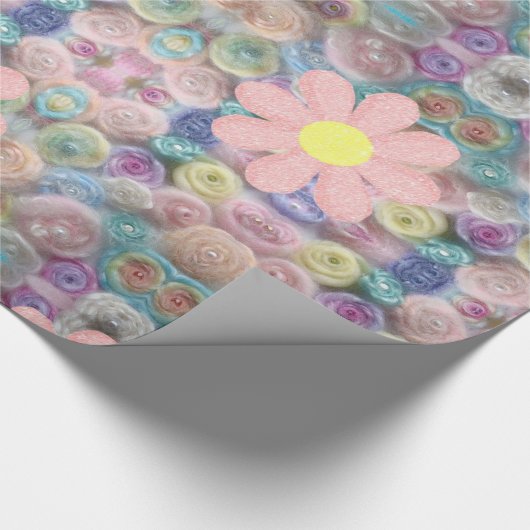 Glanzend opvulpapier — Pastelroze bloemen Cadeaupapier (Hoek)