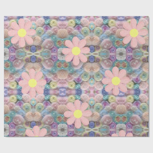 Glanzend opvulpapier — Pastelroze bloemen Cadeaupapier (Vlak)