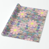 Glanzend opvulpapier — Pastelroze bloemen Cadeaupapier (Uitgerold)