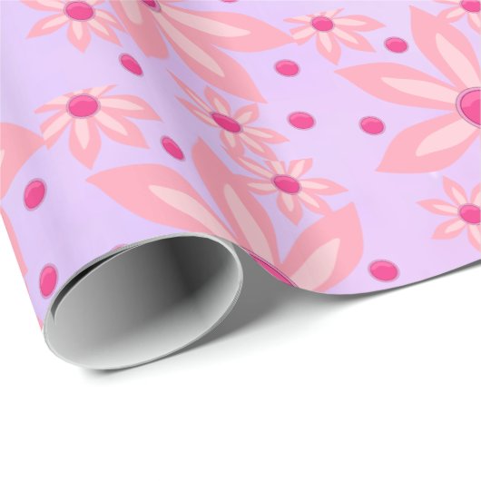 Glanzend opvulpapier Roze bloemen Cadeaupapier (Rol Hoek)