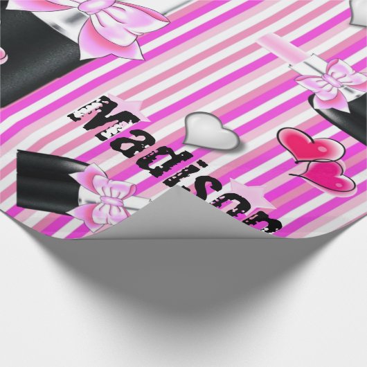 Glanzend opvulpapier, roze lipstick, roze streep cadeaupapier (Hoek)