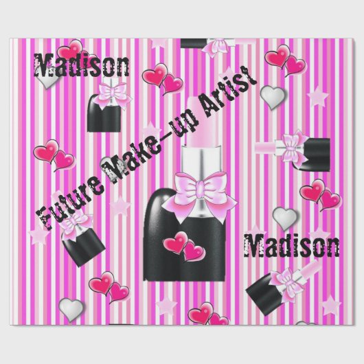 Glanzend opvulpapier, roze lipstick, roze streep cadeaupapier (Vlak)