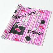 Glanzend opvulpapier, roze lipstick, roze streep cadeaupapier (Uitgerold)