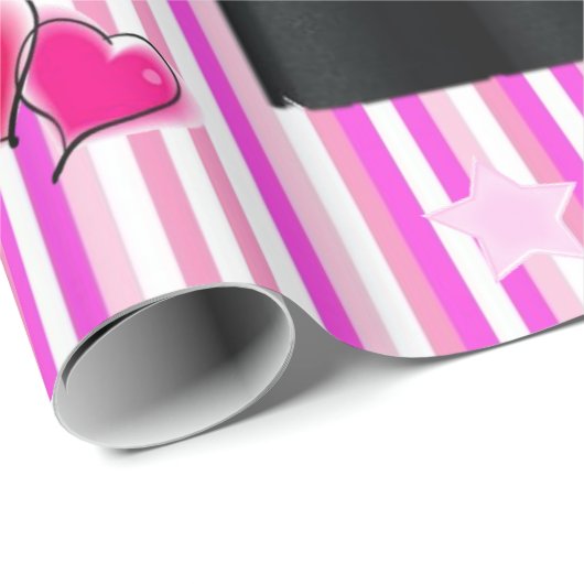 Glanzend opvulpapier, roze lipstick, roze streep cadeaupapier (Rol Hoek)