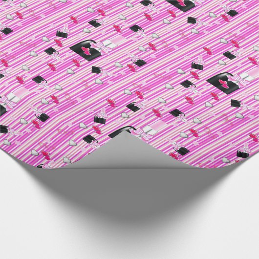 Glanzend opvulpapier, roze lipstick, roze streep cadeaupapier (Hoek)