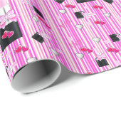 Glanzend opvulpapier, roze lipstick, roze streep cadeaupapier (Rol Hoek)