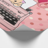 Glanzend opvulpapier, roze typemachine roep missch cadeaupapier (Hoek)