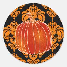 Glanzend Oranje Herfst Pompoen Oranje Zwart Damast Ronde Sticker