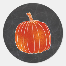 Glanzend Oranje Herfst Pompoen Spinnenweb Krijt Ronde Sticker