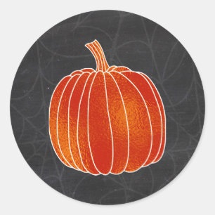 Glanzend Oranje Herfst Pompoen Spinnenweb Krijt Ronde Sticker