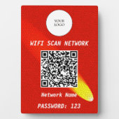 Glanzend Oranje Leren Gratis Wifi Scan & QR Code Fotoplaat (voorkant)