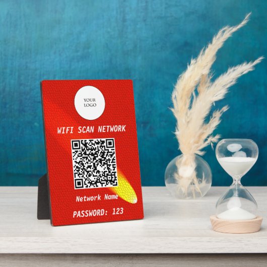 Glanzend Oranje Leren Gratis Wifi Scan & QR Code Fotoplaat (Zijkant)