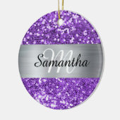 Glanzend Paars Glitter Zilver Folie Monogram Keramisch Ornament (Links)