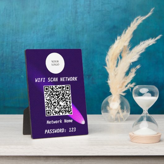 Glanzend Paars Leren Gratis Wifi Scan & QR Code Fotoplaat (Zijkant)
