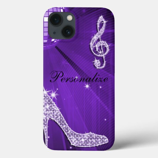 Glanzend Paars/Lila Muzieknoot & Stiletto Hak Case-Mate iPhone Case (Achterkant)