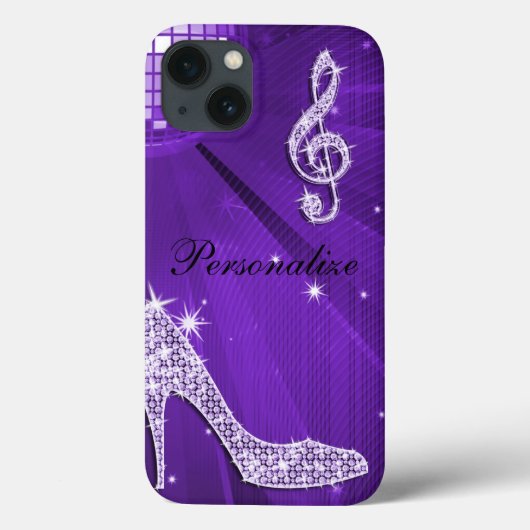 Glanzend Paars/Lila Muzieknoot & Stiletto Hak Case-Mate iPhone Case (Achterkant)