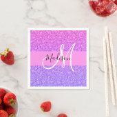 Glanzend Paars Roze Glitter Glans Gradiënt Monogra Servet (Insitu)