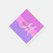 Glanzend Paars Roze Glitter Glans Gradiënt Monogra Servet (Hoek)
