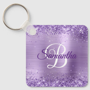Glanzend Paarse Glitter Meisjesachtige Folie Monog Sleutelhanger