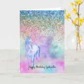 Glanzend Paarse-witte unicorn Kaart (Gele Bloem)