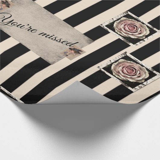 Glanzend papier beige streep Je bent gemist (Hoek)