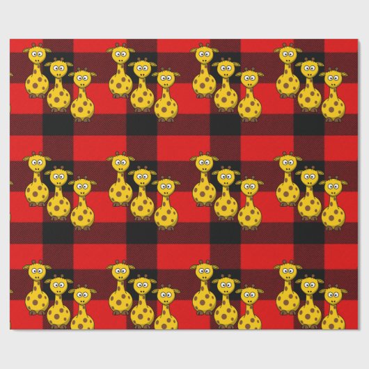 Glanzend papier Giraffe rood zwart geplakt (Vlak)