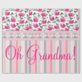 Glanzend papier met roze streep Floral (Vlak)