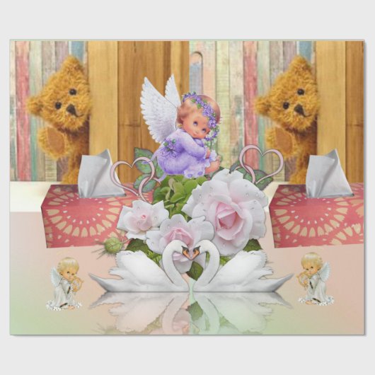 Glanzend papier, Teddy Bear Angel Cadeaupapier (Vlak)