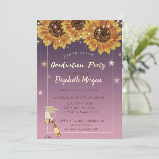 Glanzend Pet, wijn, glas, zonnebloemen Kaart (Staand voorkant)