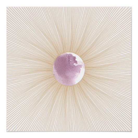 Glanzend Poster met goudgeometrische Paarse motorm (Voorkant)