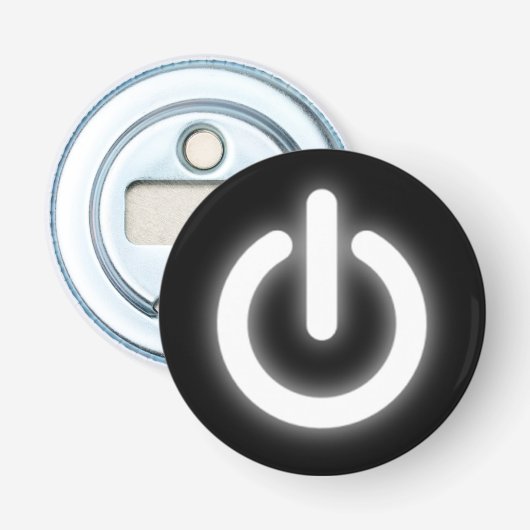 Glanzend Power Aan Symbool Grappig Button Flesopener (Voorkant)